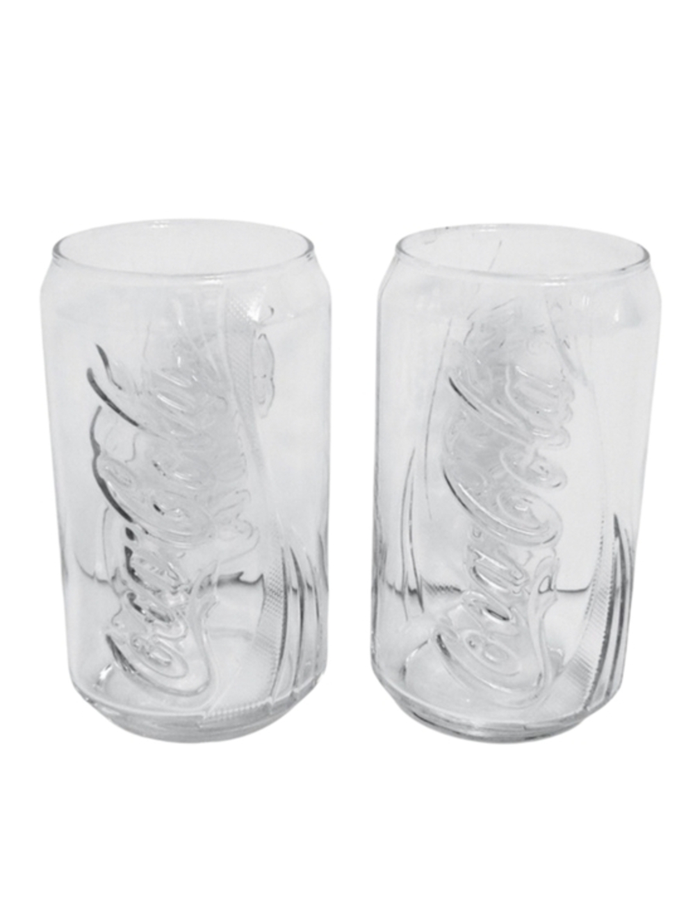 Coca-Cola Can-Shaped Coke Embossed Clear Glass Small Juice‎ Glasses (Set of 2)